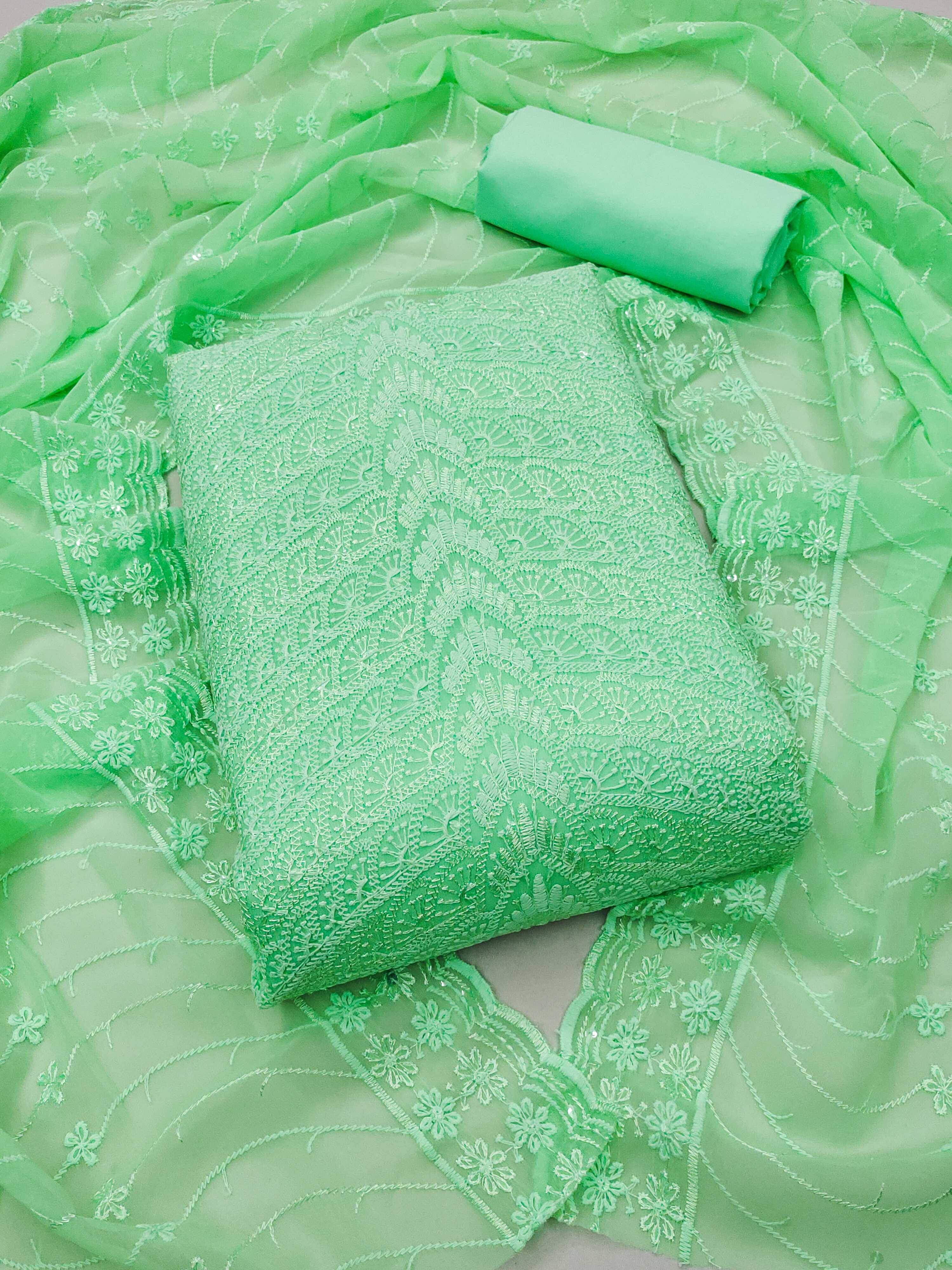     			PANZORA Women Jacquard Unstitched Dress Material ( Green )