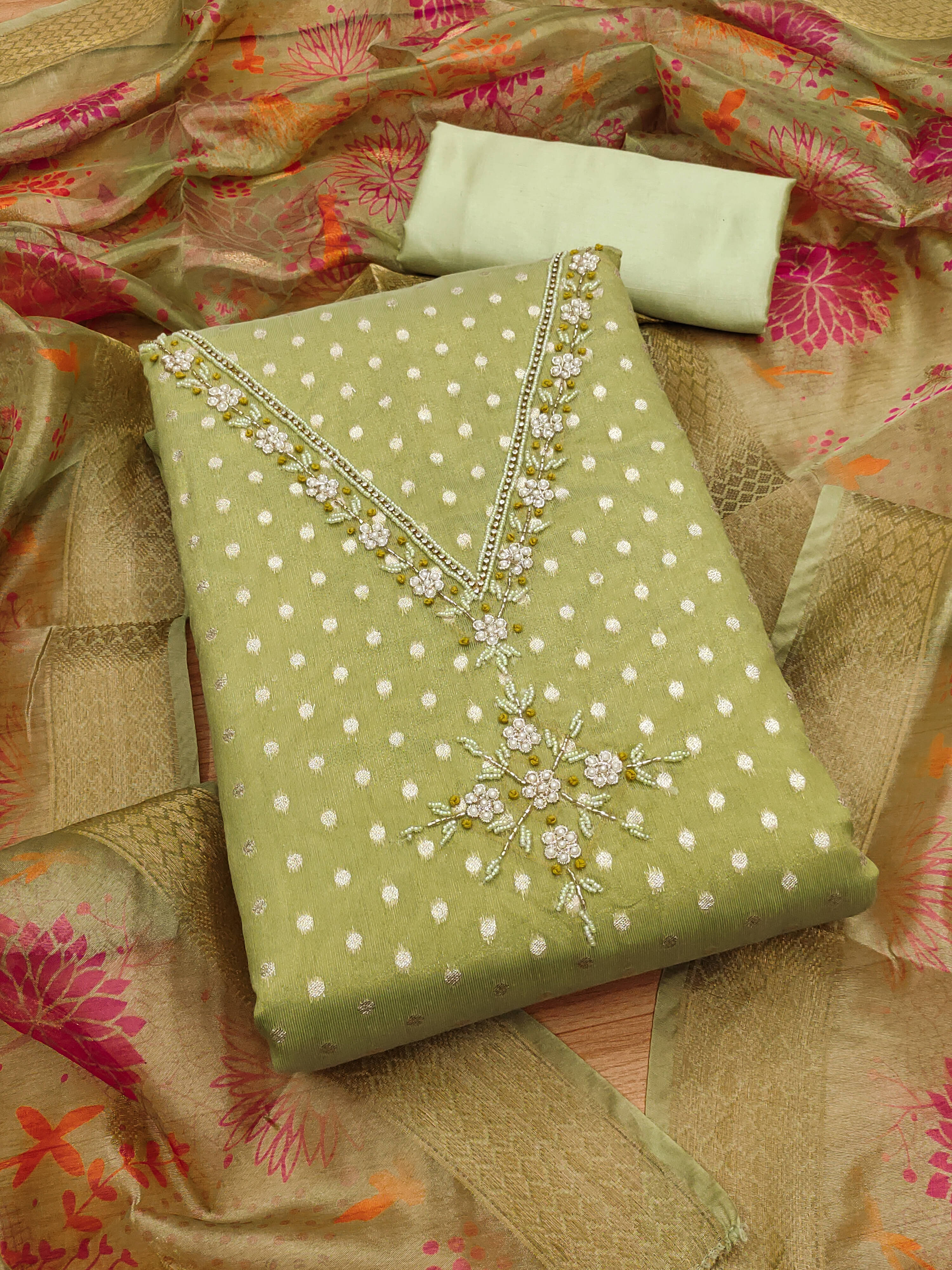 PANZORA Women Shimmer Unstitched Dress Material ( Green )     			PANZORA Women Shimmer Unstitched Dress Material ( Green )