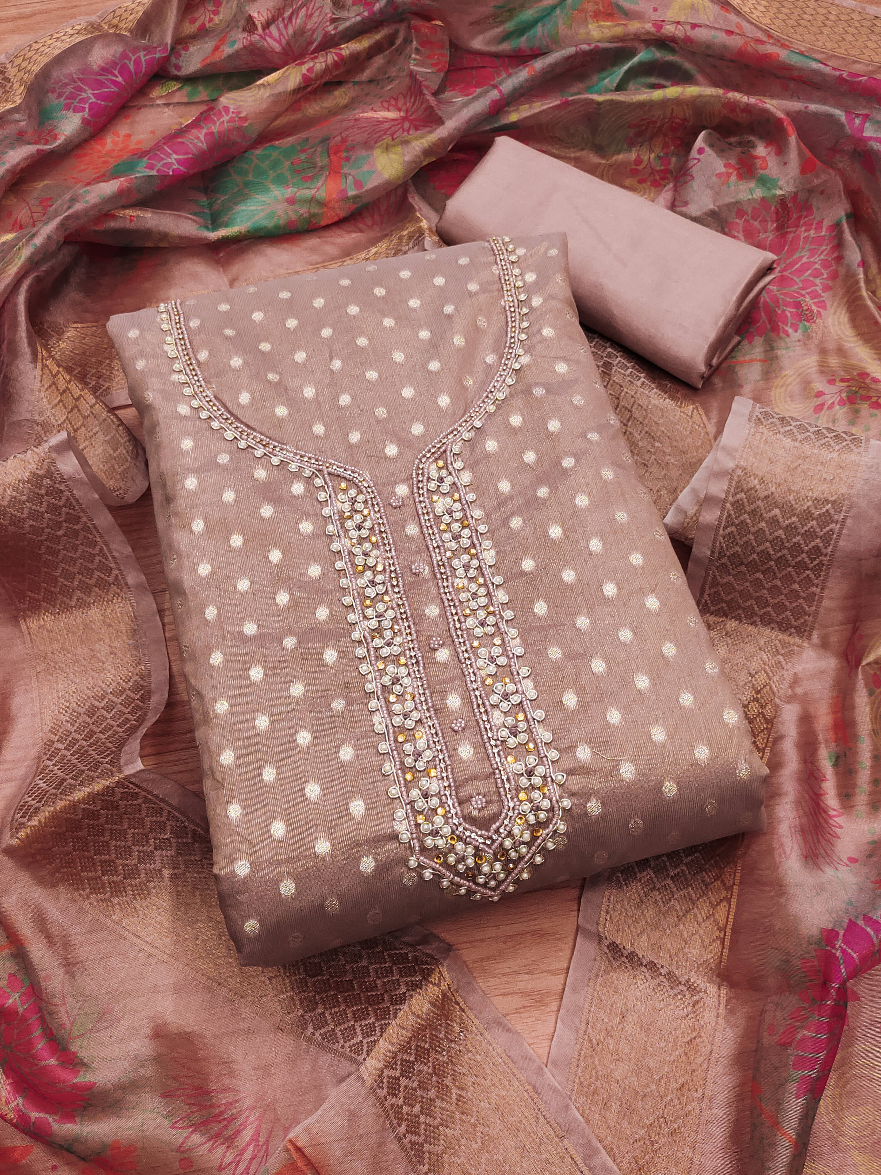 PANZORA Women Shimmer Unstitched Dress Material ( Peach )     			PANZORA Women Shimmer Unstitched Dress Material ( Peach )