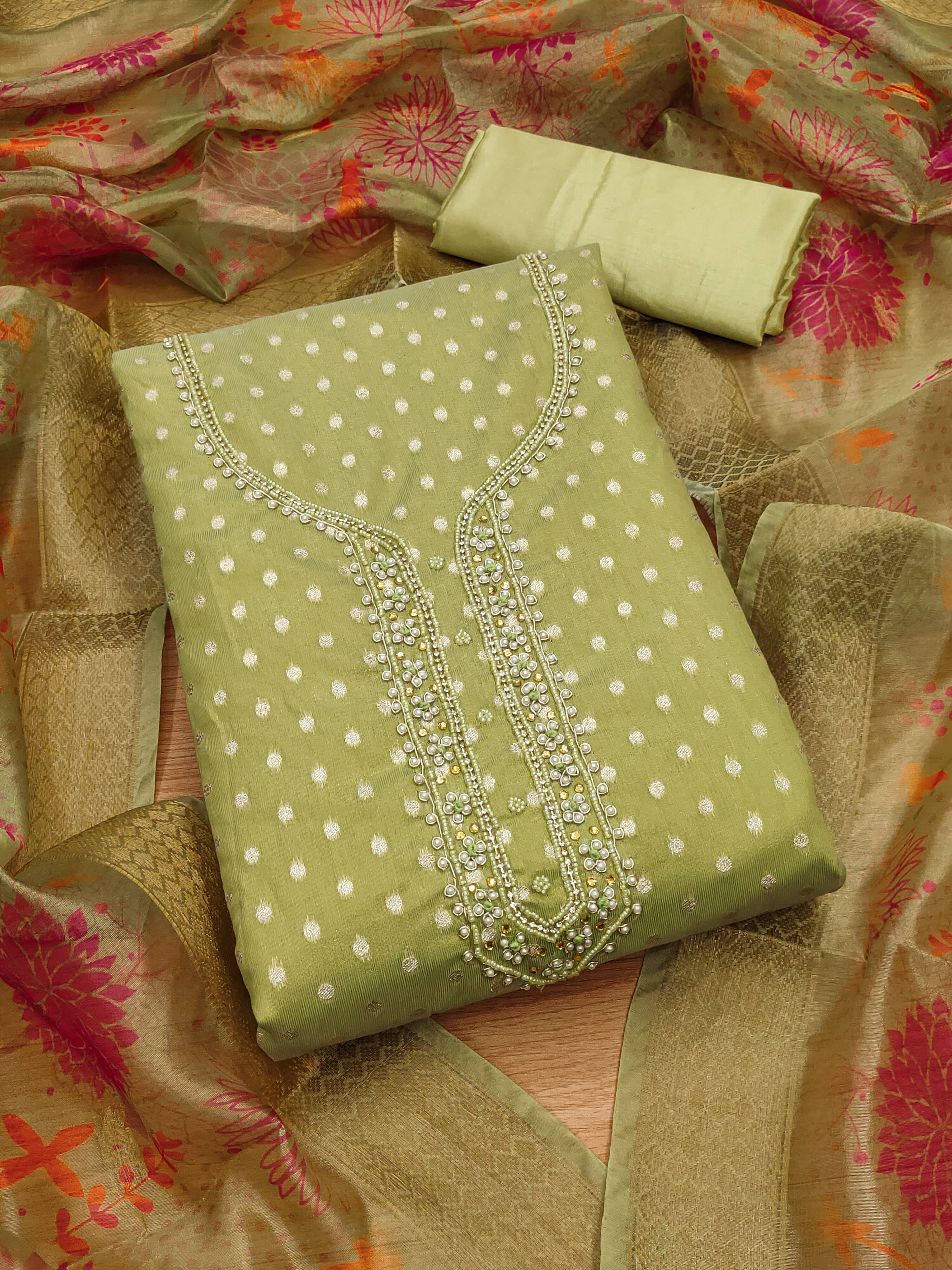 PANZORA Women Shimmer Unstitched Dress Material ( Green )     			PANZORA Women Shimmer Unstitched Dress Material ( Green )