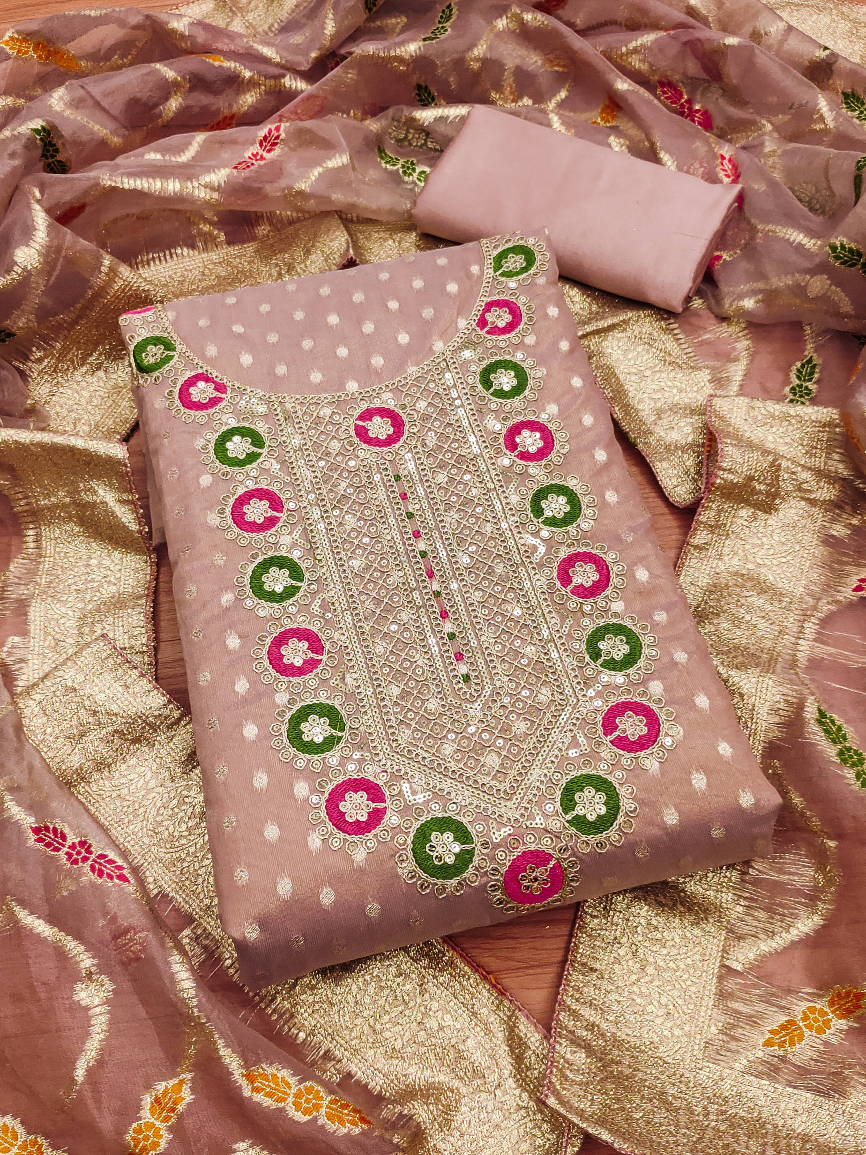 PANZORA Women Shimmer Unstitched Dress Material ( Peach )     			PANZORA Women Shimmer Unstitched Dress Material ( Peach )