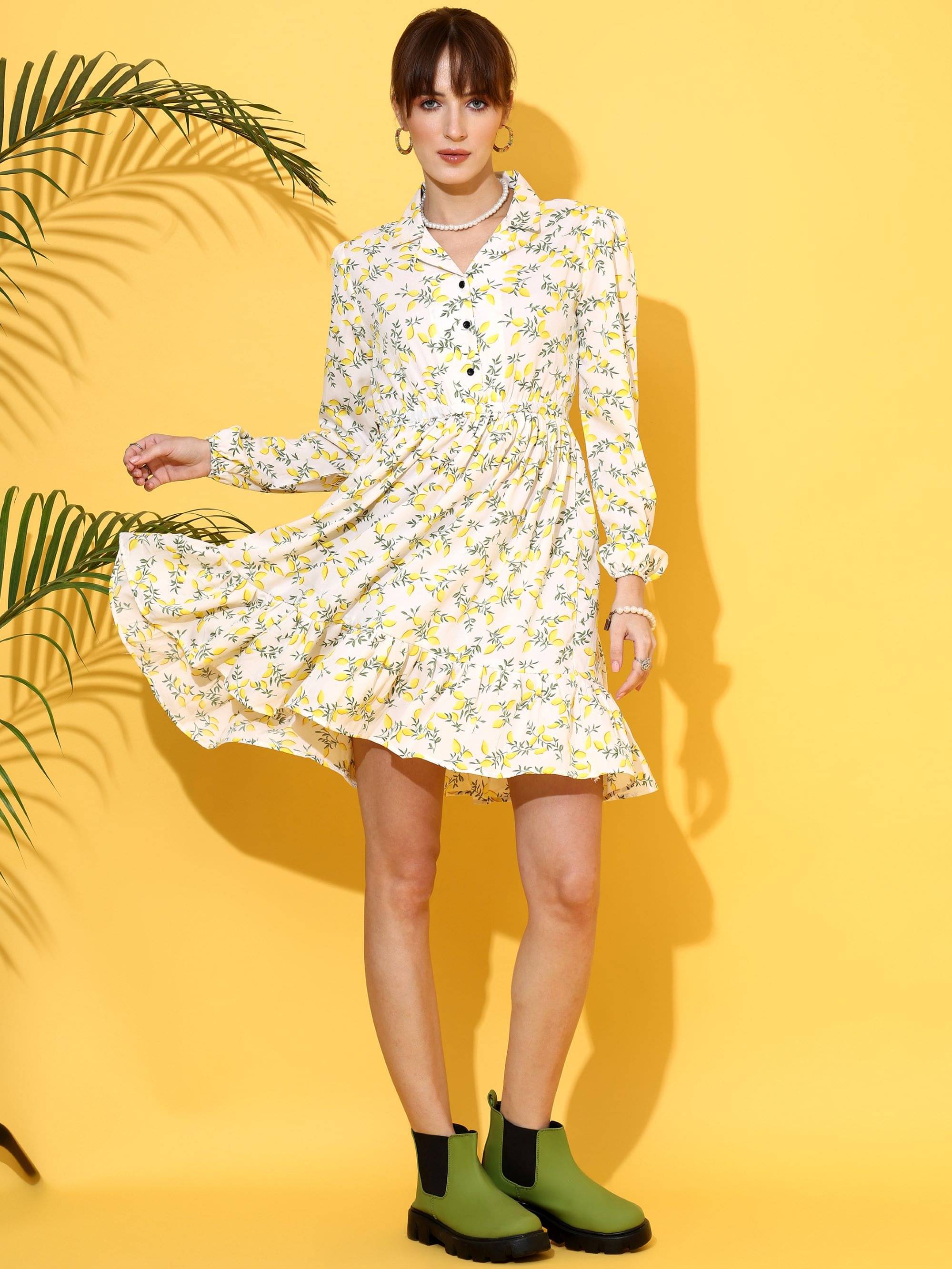     			Sheetal associates Women Crepe Printed Fit & Flare Dress ( Yellow )