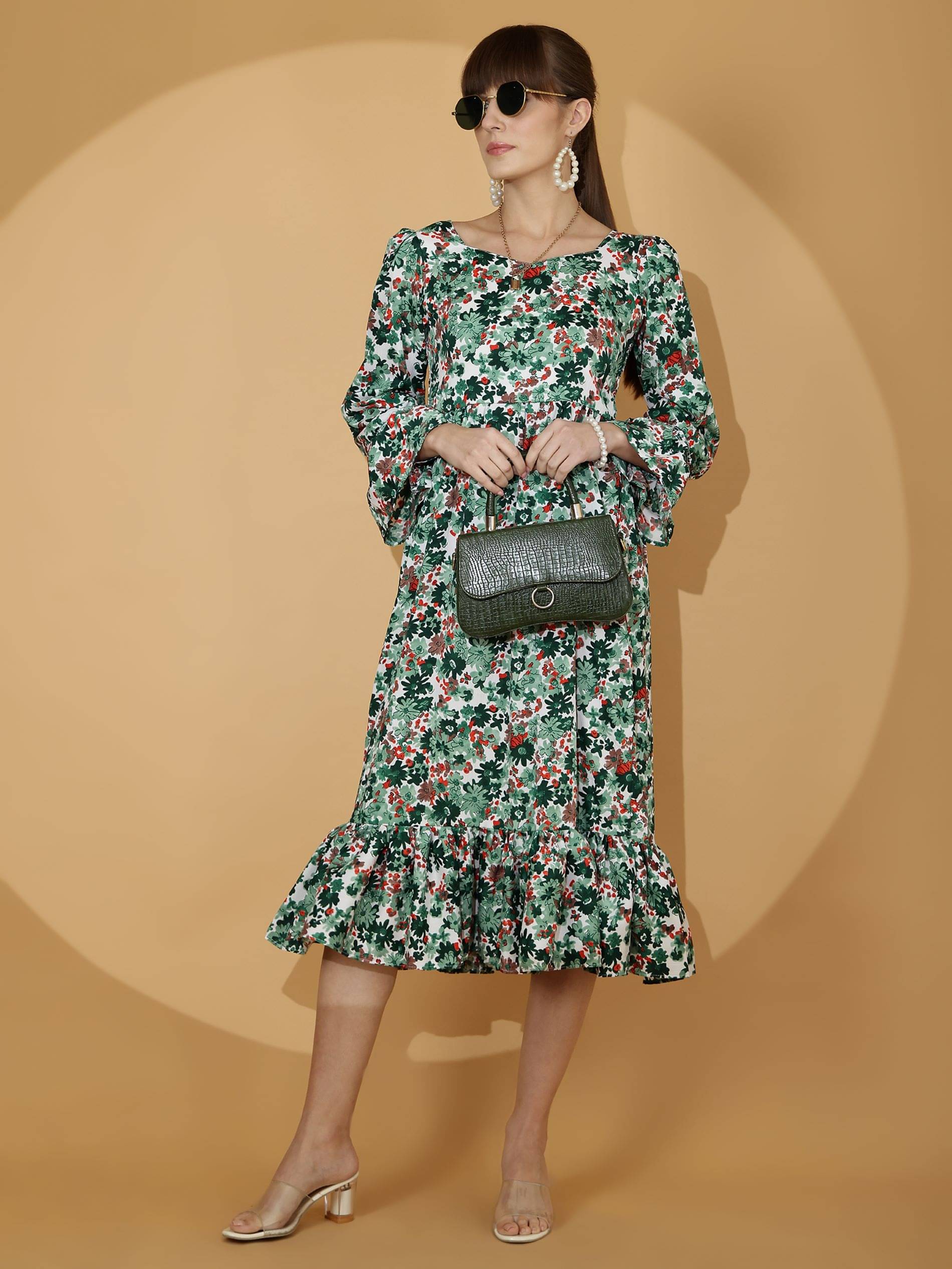     			Sheetal associates Women Crepe Printed Fit & Flare Dress ( Green )
