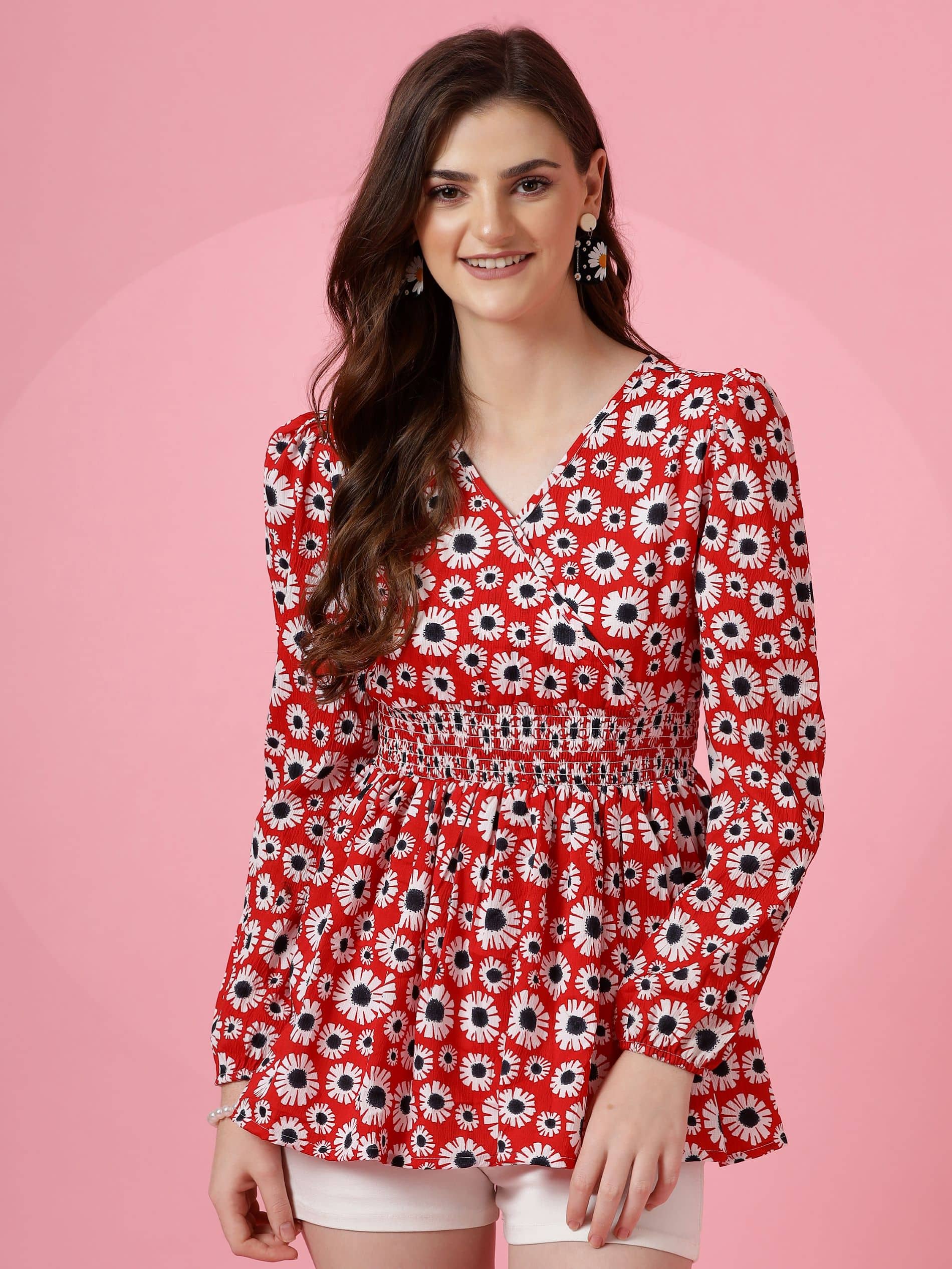 Sheetal associates Women's Crepe Regular Top ( Red )