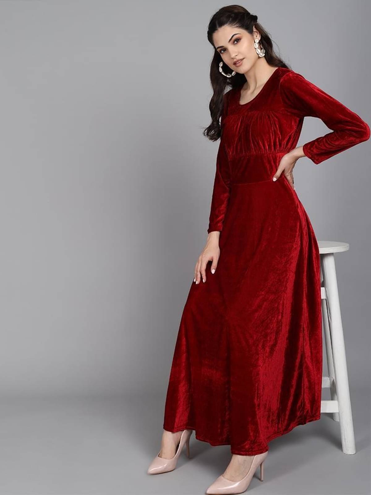 True Westies Women Velvet Solid A-line Dress ( Red ) True Westies Women Velvet Solid A-line Dress ( Red )