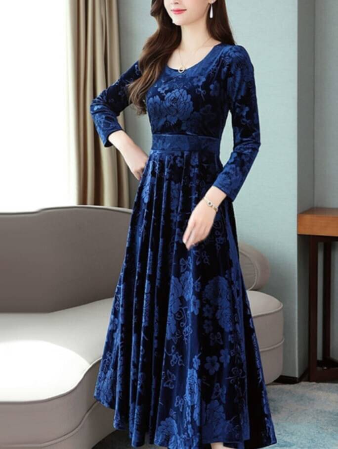     			True Westies Women Velvet Solid A-line Dress ( Blue )