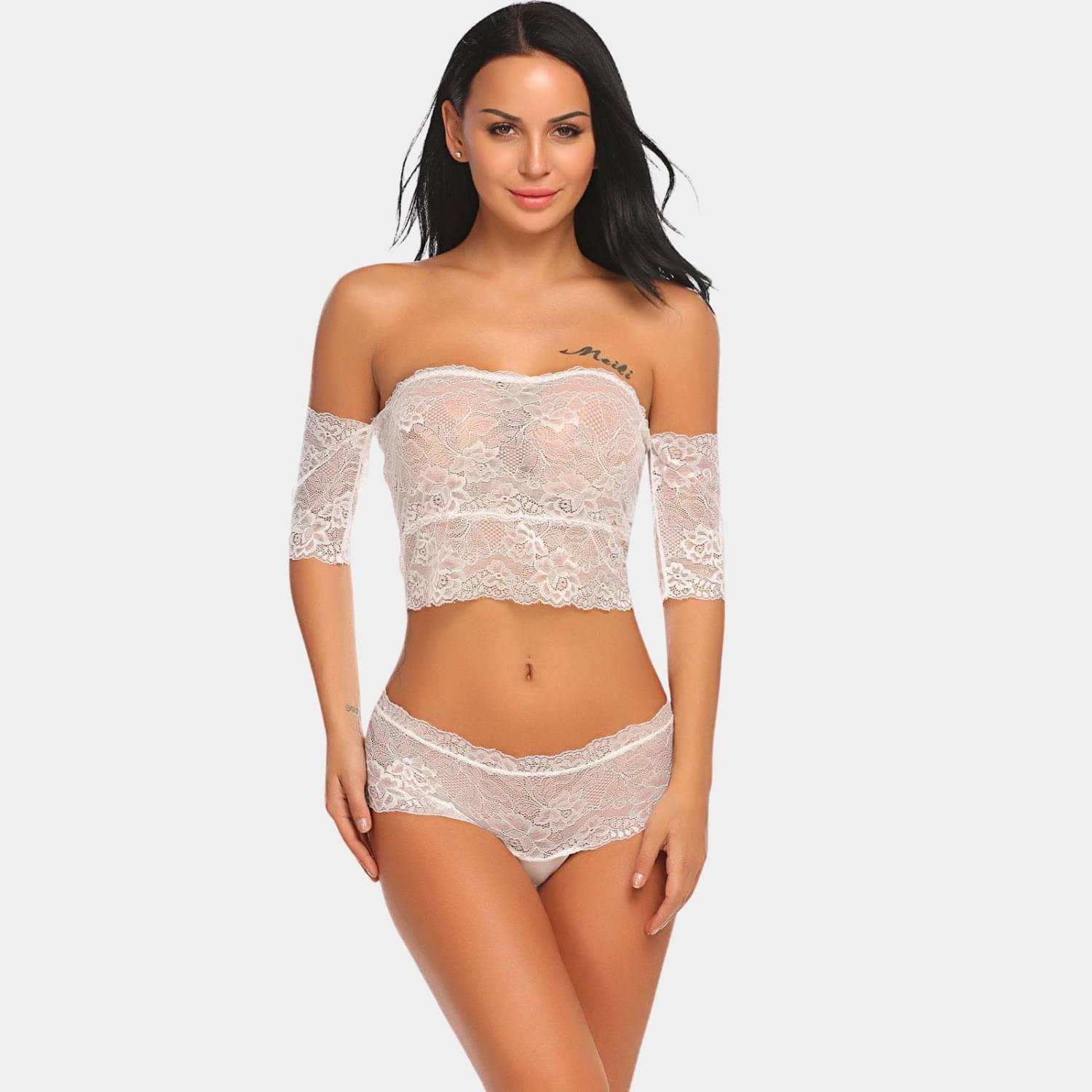     			Zerjama Lace Non Padded Bra & Panty Set ( White , Pack of 1 )