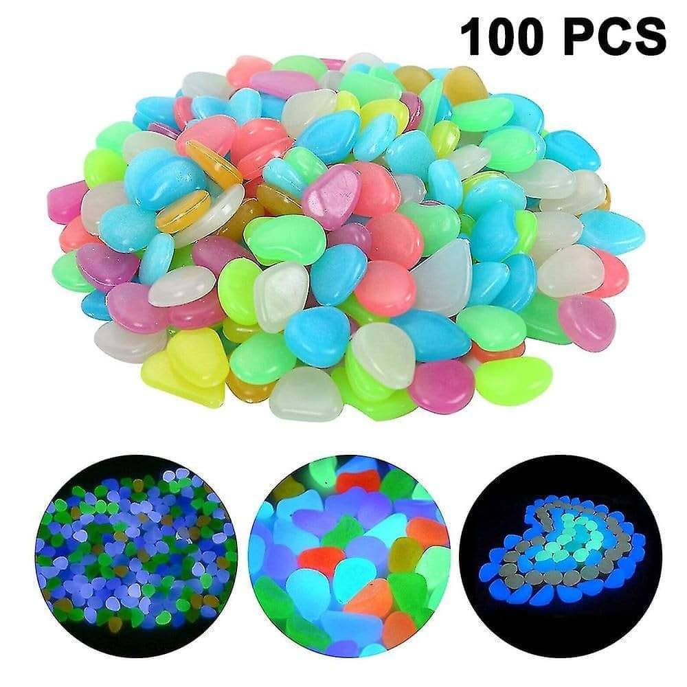     			100 Pc's Radium Glossy Stone Decorative Aquarium and Vase Fillers Pebbles for Garden Home in Dark Glowing Stepping Glows The Night Rocks Set Decoration (100 pc's) (Multicolour)