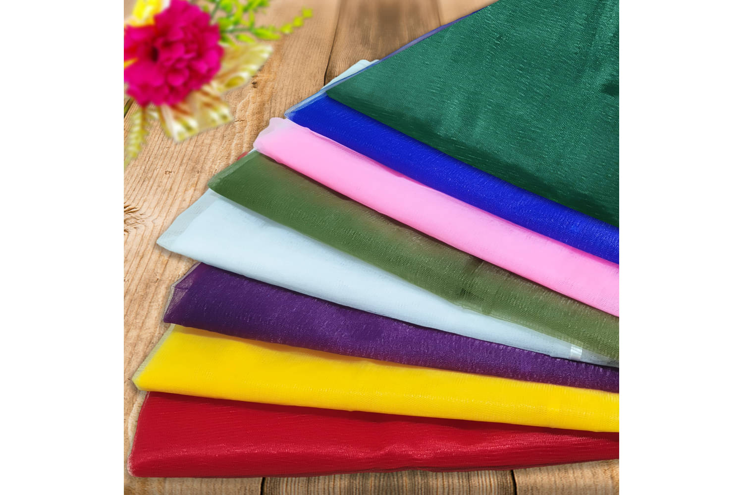    			1iAM Tray Decoration Items for Wedding - 8 Pieces White, Yellow, Pink, Red, Olive, Green, Purple & Blue Net, 1x1.5m (3.28x4.92ft) Each, Nylon Made - Annaprashan, Sadhi Gift Packing Decoration Net