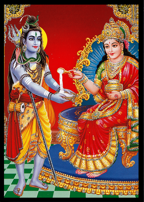     			ANNAPURNA MATA SHIVA MAHADEV Sparkled Laminated Photo 5 (Width) x 7 (Length) inch on Wooden Base With Back Support Mount