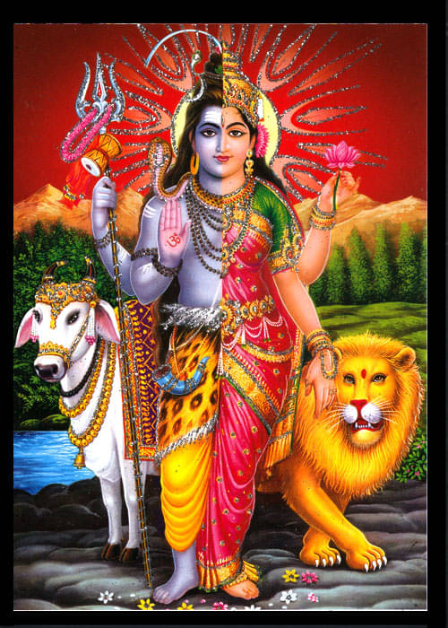     			ARDHANARISWAR Sparkled Laminated Photo 5 (Width) x 7 (Length) inch on Wooden Base With Back Support Mount
