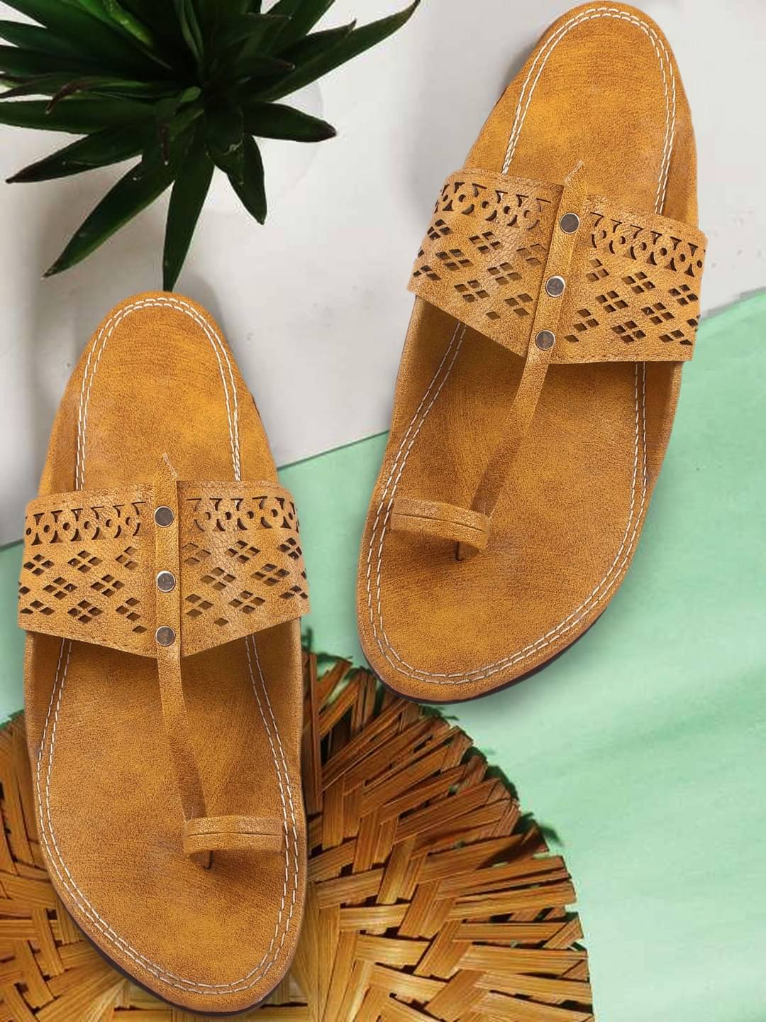     			Anjaneya Creations Tan Men's Kolhapuris