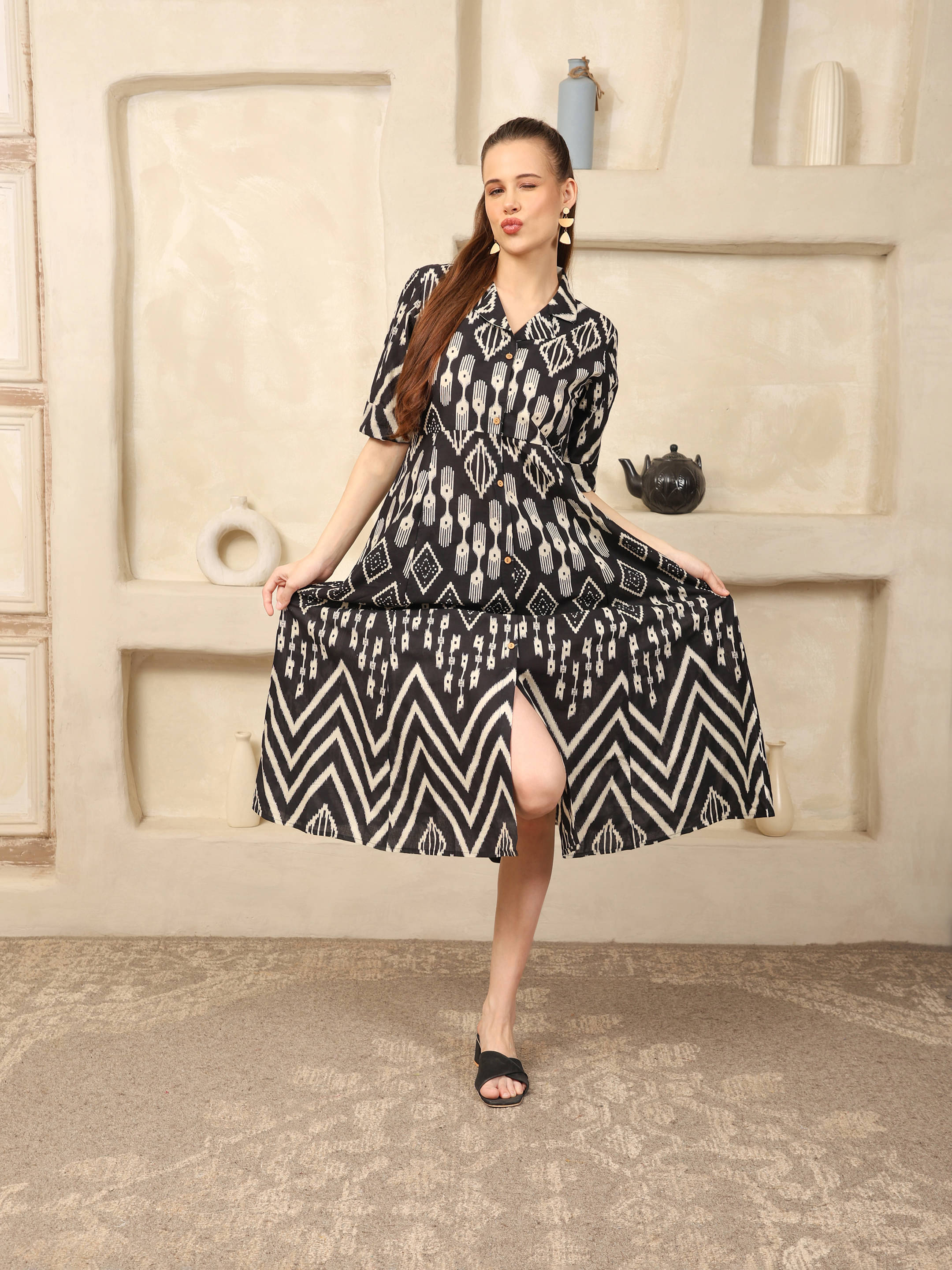     			Attire Fashions Women Cotton Printed A-line Dress ( Multicolor )