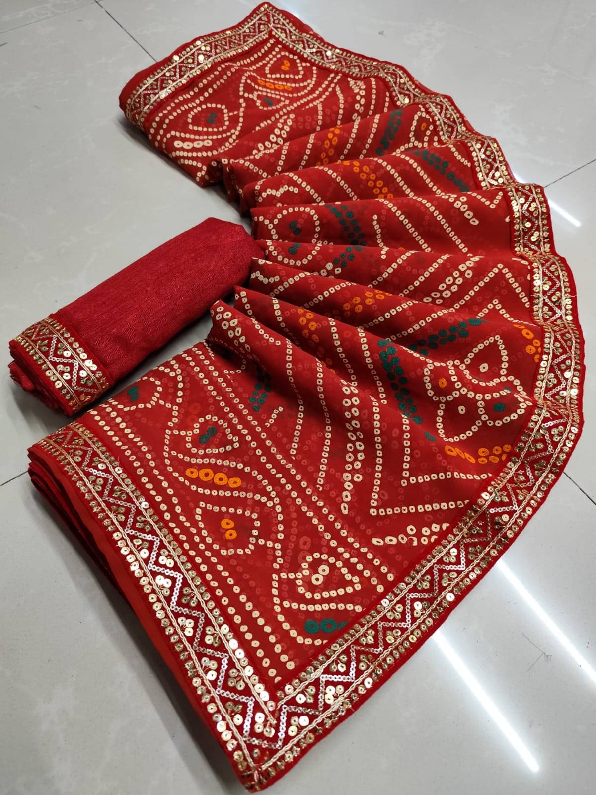     			Avenue Creation Chiffon Printed Bandhani Sarees With Unstitched Blouse Piece ( Multicolor 1 )