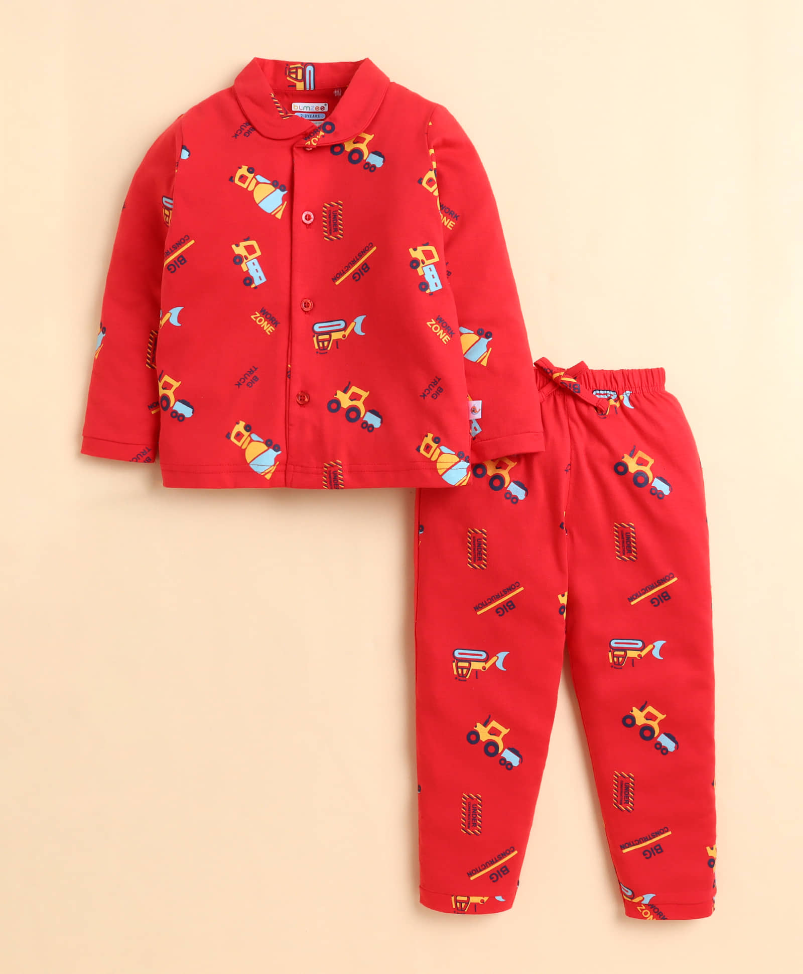BUMZEE Pack of 1 Boys 100% Cotton Nightsuit Set ( Red ) - Nightwear & Loungewear | Buy online on ZillyBuy
