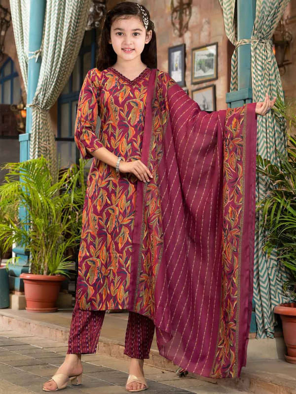     			Bholukart Girls Cotton Blend Kurti with Salwar ( Pack of 1 , Maroon )