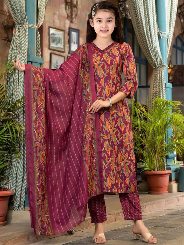    			Bholukart Girls Cotton Blend Kurti with Salwar ( Pack of 1 , Maroon )