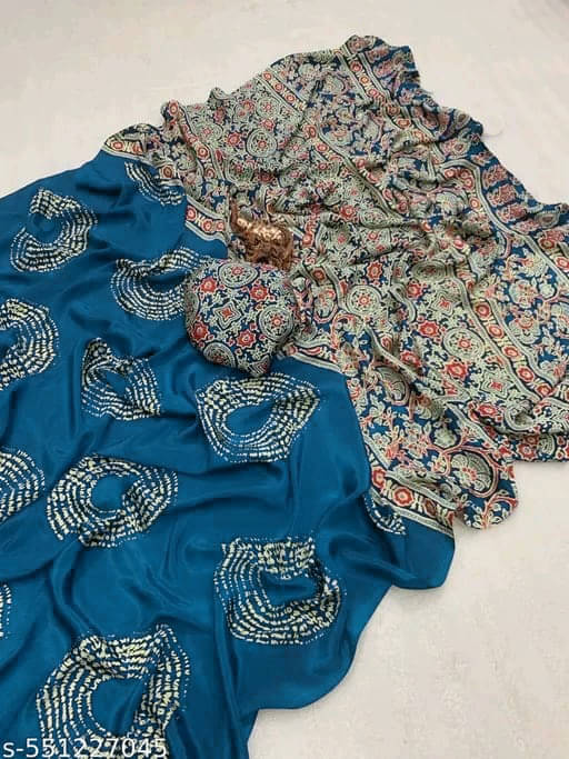 Bhuwal Fashion Crepe Printed Regular Saree With Unstitched Blouse Piece ( Turquoise ) Bhuwal Fashion Crepe Printed Regular Saree With Unstitched Blouse Piece ( Turquoise )