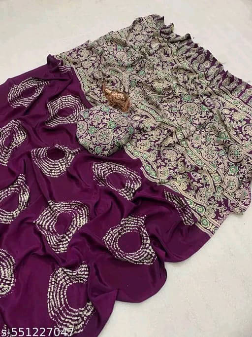     			Bhuwal Fashion Crepe Printed Regular Saree With Unstitched Blouse Piece ( Magenta )