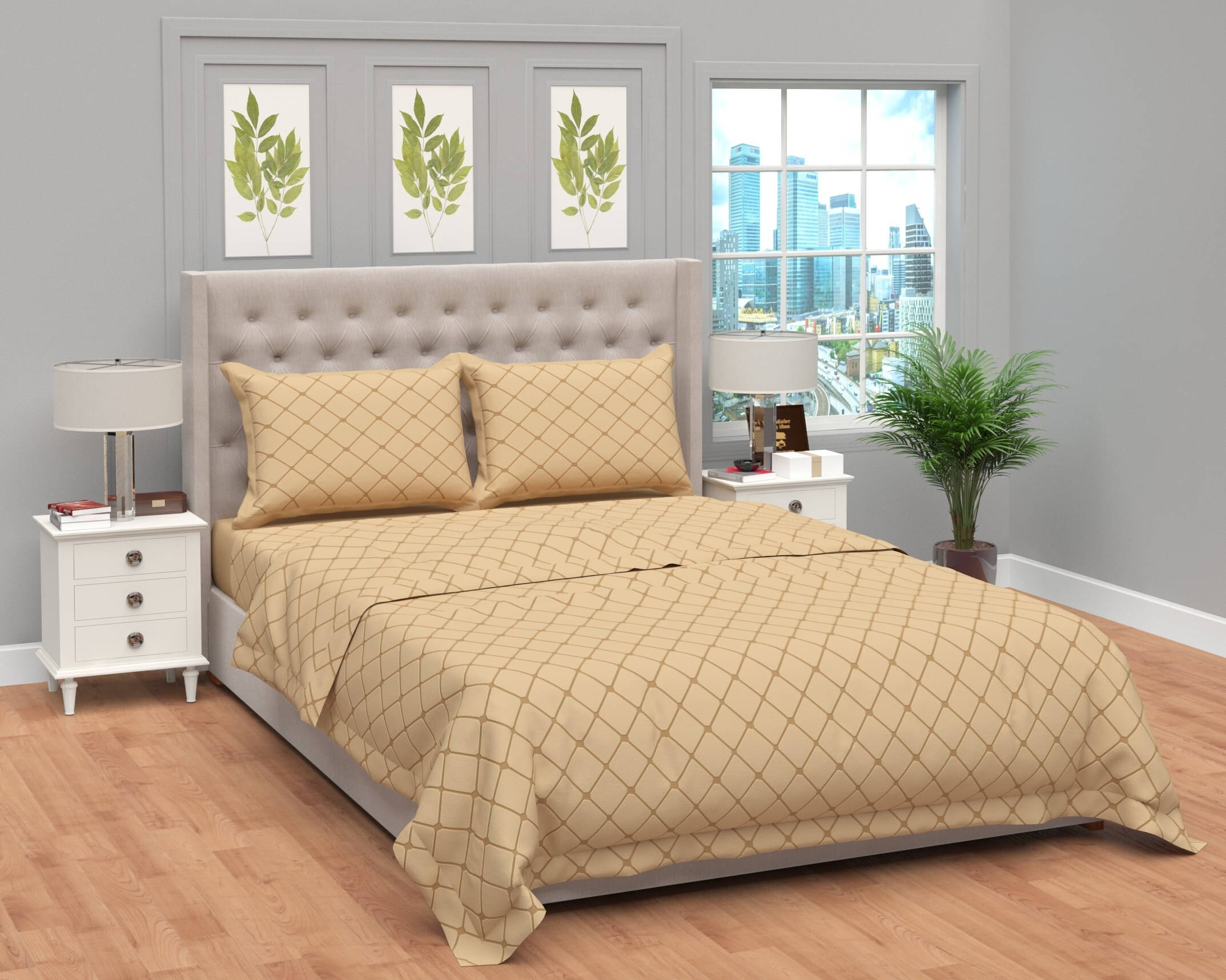     			Bromwick Microfiber 1 Double Bedsheet with 2 Pillow Covers ( Beige )