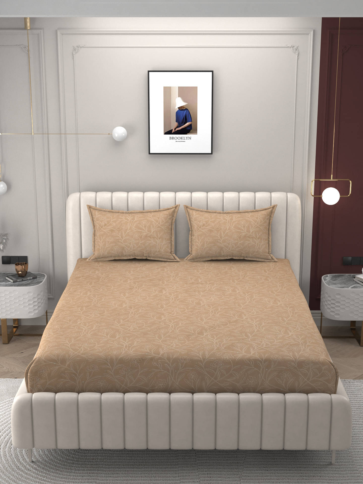     			Bromwick Microfiber 1 Double Bedsheet with 2 Pillow Covers ( Beige )