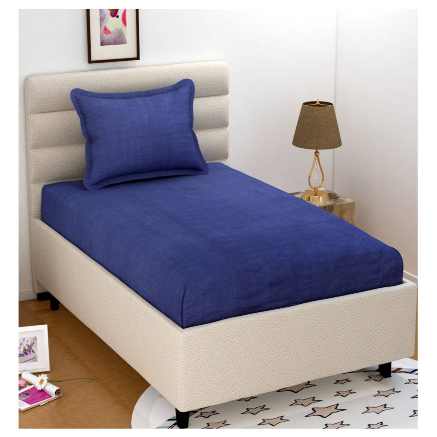     			Bromwick Microfiber 1 Single Bedsheet with 1 Pillow Cover ( Blue )