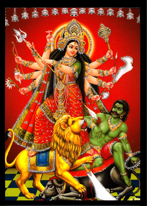 DURGA MATA Sparkled Laminated Photo 5 (Width) x 7 (Length) inch on Wooden Base With Back Support Mount DURGA MATA Sparkled Laminated Photo 5 (Width) x 7 (Length) inch on Wooden Base With Back Support Mount