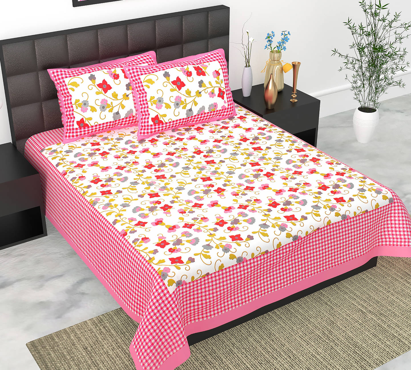     			Dgsm Craft Cotton 1 Double Queen Bedsheet with 2 Pillow Covers ( Pink )