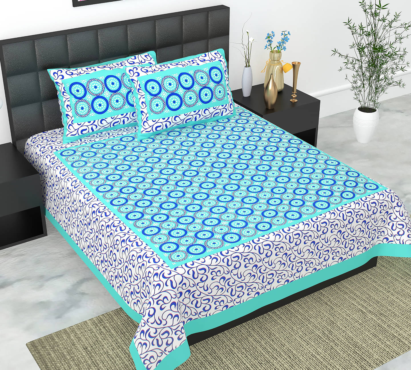     			Dgsm Craft Cotton 1 Double Queen Bedsheet with 2 Pillow Covers ( Blue )
