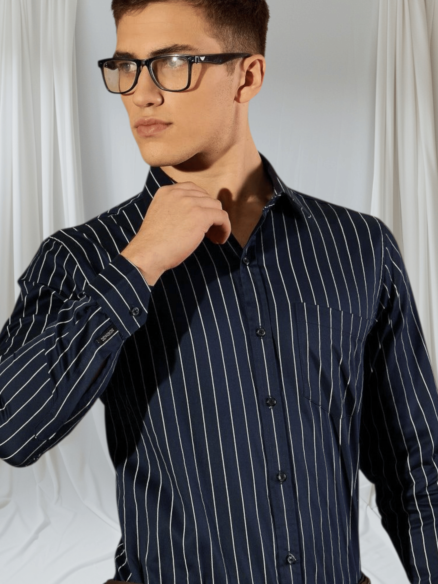 HAVEN CLOTHING Cotton Blend Regular Fit Striped Full Sleeves Men's Casual Shirt - Navy Blue ( Pack of 1 )     			HAVEN CLOTHING Cotton Blend Regular Fit Striped Full Sleeves Men's Casual Shirt - Navy Blue ( Pack of 1 )