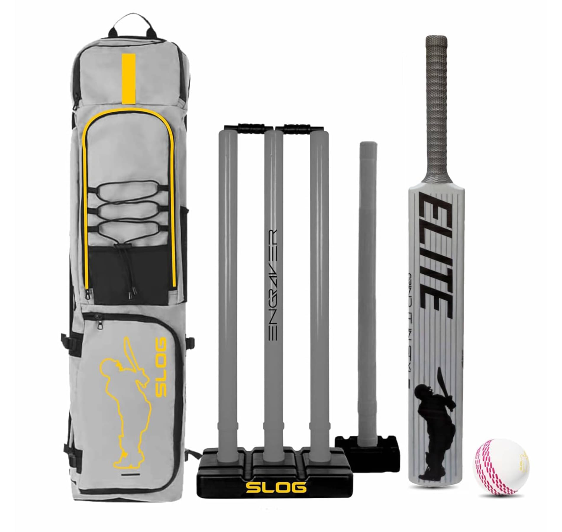 JASPO Slog Engraver Cricket Kit – Full Size Plastic Bat, Synthetic Ball, Stumps & Kit Bag – Lightweight & Durable Tennis Cricket Plastic Kit (Cricket Kit)     			JASPO Slog Engraver Cricket Kit – Full Size Plastic Bat, Synthetic Ball, Stumps & Kit Bag – Lightweight & Durable Tennis Cricket Plastic Kit (Cricket Kit)