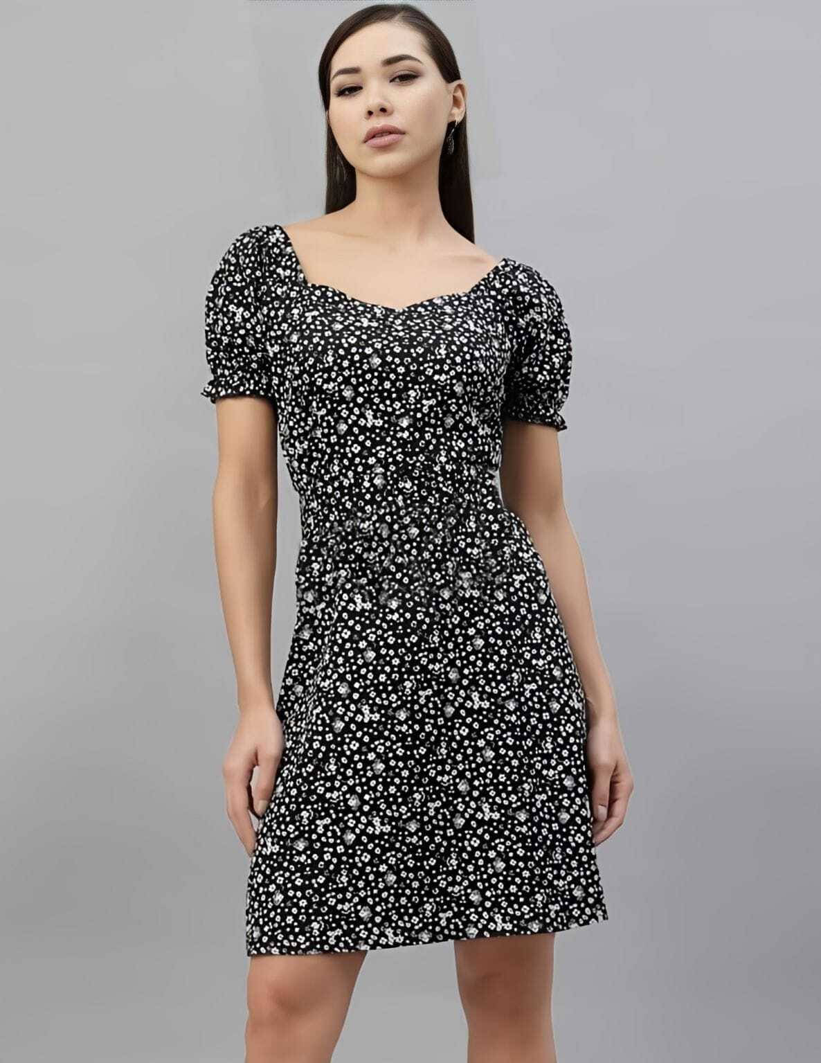 JC JUMMY COUTURWE Women Crepe Printed A-line Dress ( Black ) JC JUMMY COUTURWE Women Crepe Printed A-line Dress ( Black )