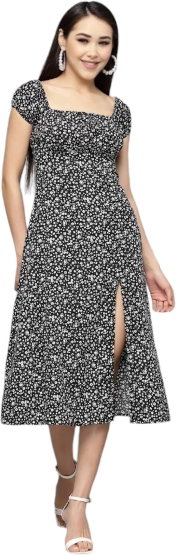 JC JUMMY COUTURWE Women Crepe Printed A-line Dress ( Black ) JC JUMMY COUTURWE Women Crepe Printed A-line Dress ( Black )