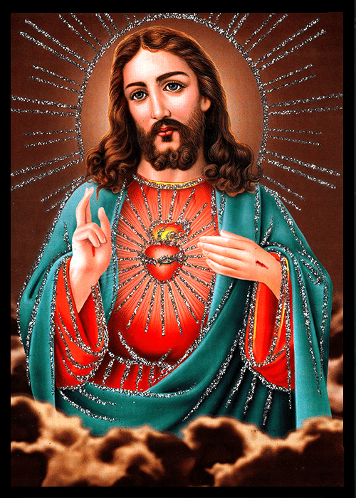     			JESUS CHRIST Sparkled Laminated Photo 5 (Width) x 7 (Length) inch on Wooden Base With Back Support Mount