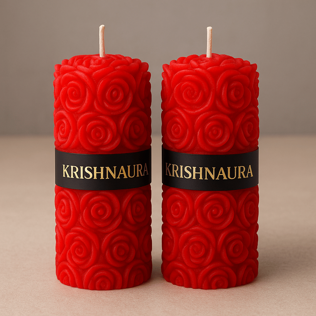     			KRISHNAAURA Red Unscented Pillar Candle 4 cm ( Pack of 2 )