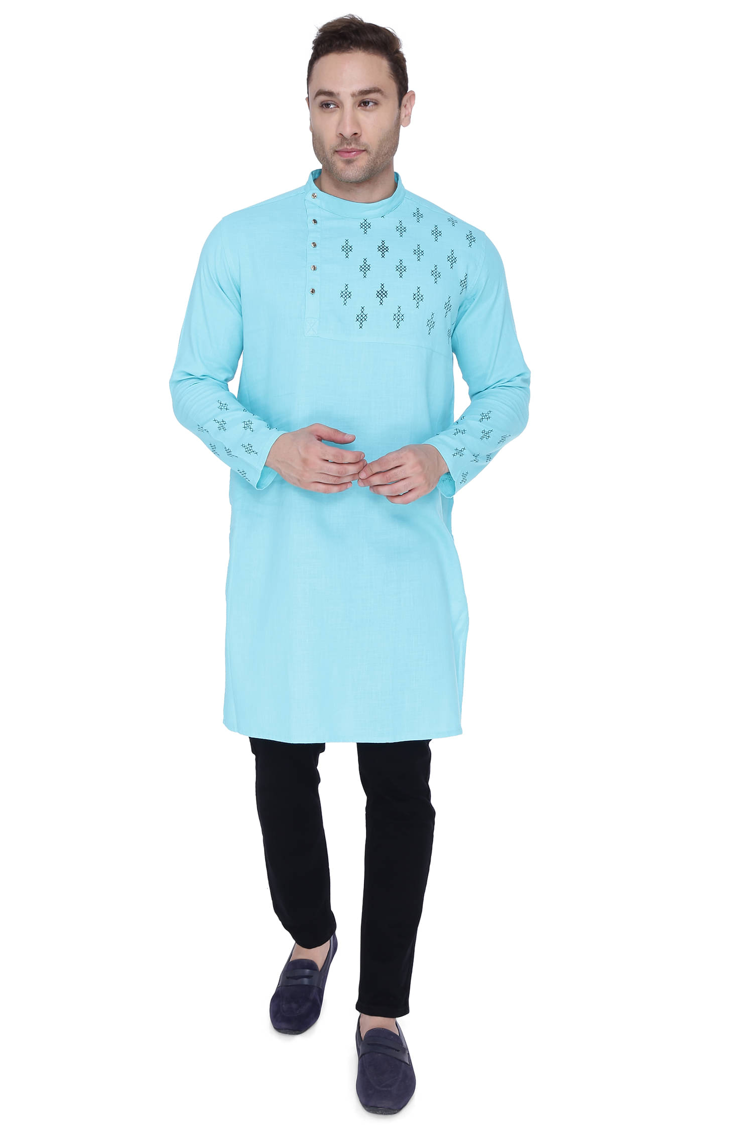 Kuons Avenue Blue Cotton Men's Angrakha Kurta ( Pack of 1 ) Kuons Avenue Blue Cotton Men's Angrakha Kurta ( Pack of 1 )