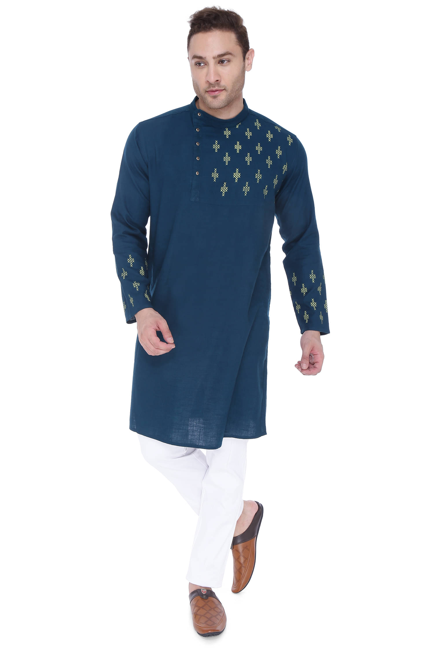     			Kuons Avenue Blue Cotton Men's Angrakha Kurta ( Pack of 1 )
