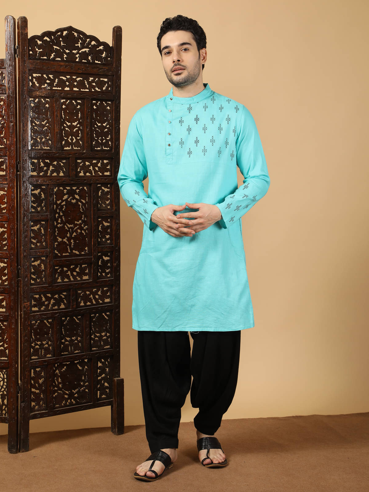     			Kuons Avenue Blue Cotton Men's Angrakha Kurta ( Pack of 1 )