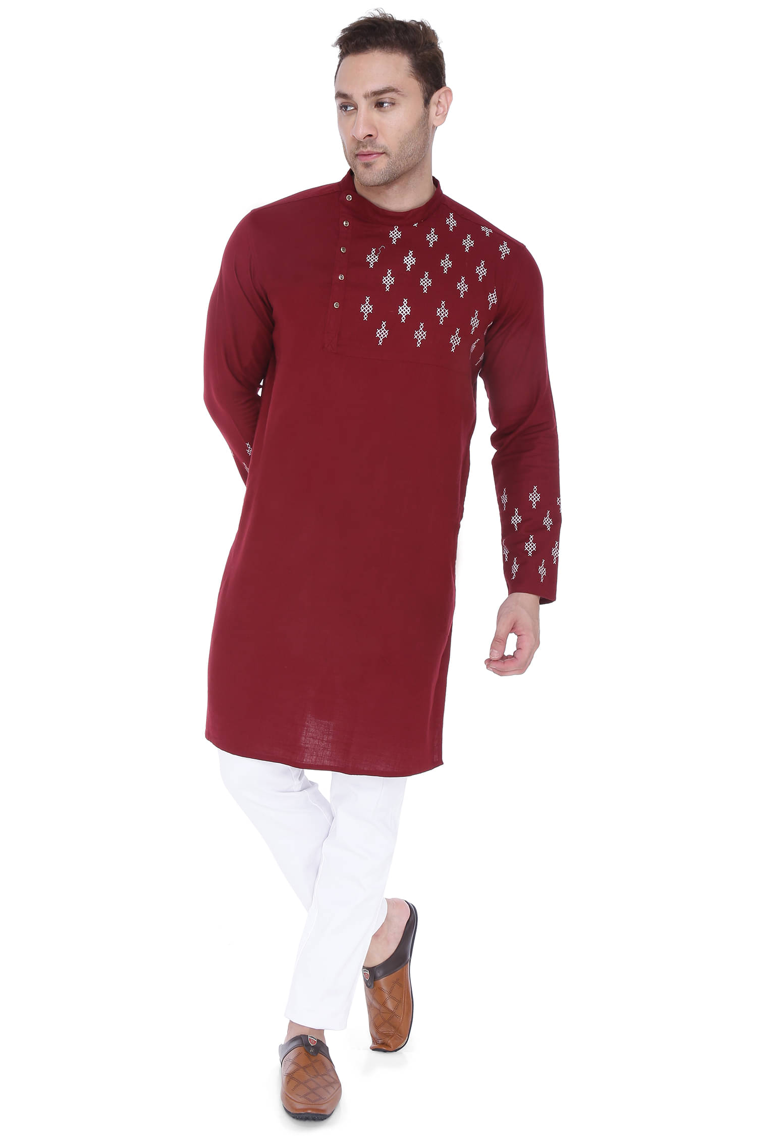     			Kuons Avenue Maroon Cotton Men's Angrakha Kurta ( Pack of 1 )