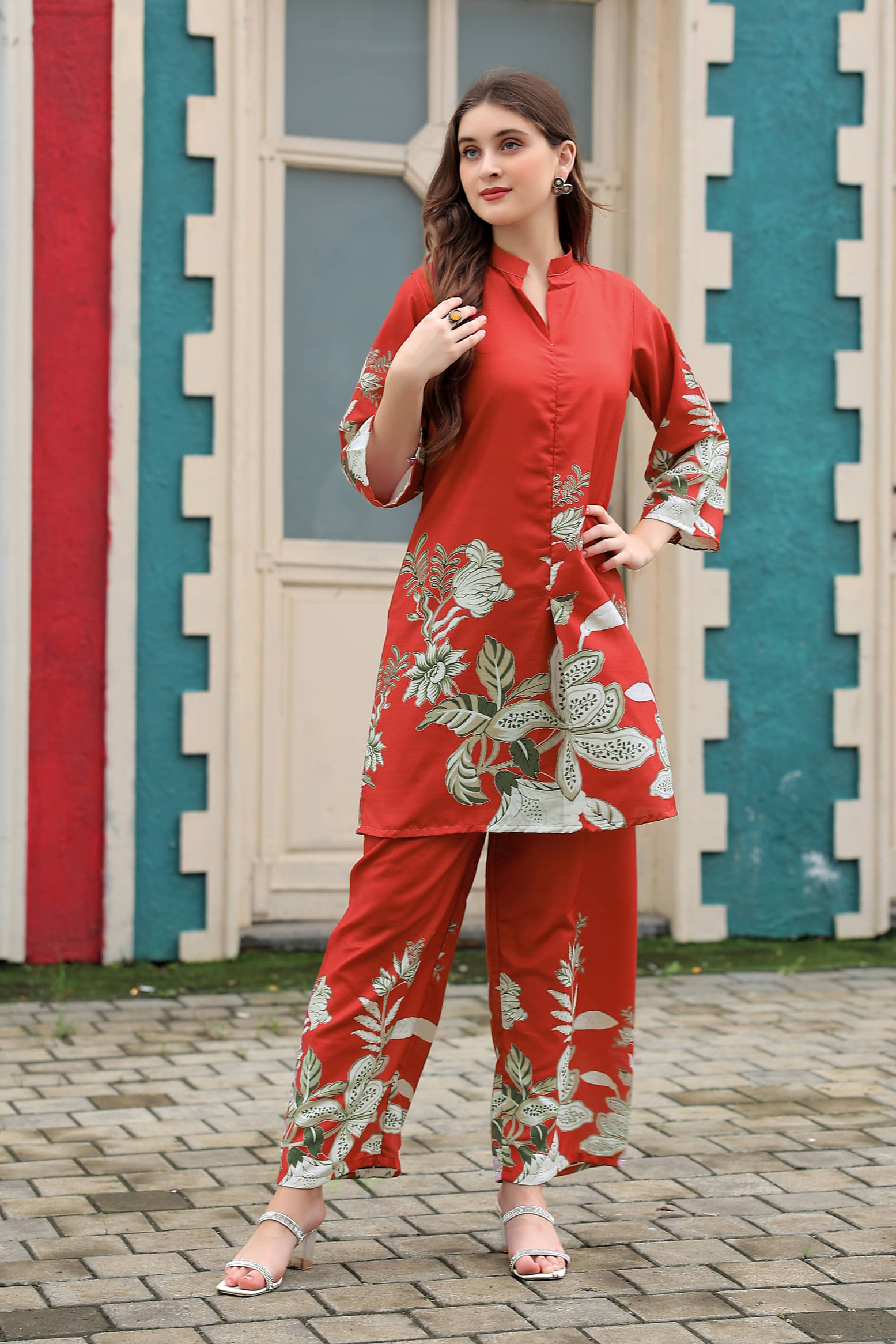 LOTUS INFINITY Women Printed Shirt With Trousers Co-Ord Set ( Red ) LOTUS INFINITY Women Printed Shirt With Trousers Co-Ord Set ( Red )