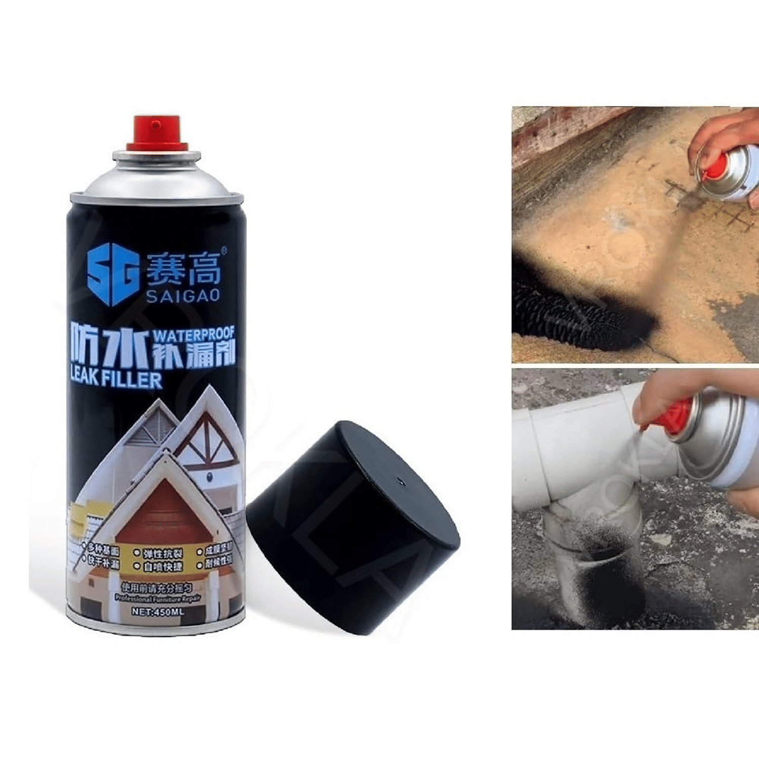Leak Proof Sealer Spray Leakage Repair Waterproof Spray for Leakage Roof Waterproof Sealant Spray Rubber Paint for Waterproofing Spray Water Leakage Spray Paint Waterproof Leak Filler (Black, 450ml)     			Leak Proof Sealer Spray Leakage Repair Waterproof Spray for Leakage Roof Waterproof Sealant Spray Rubber Paint for Waterproofing Spray Water Leakage Spray Paint Waterproof Leak Filler (Black, 450ml)