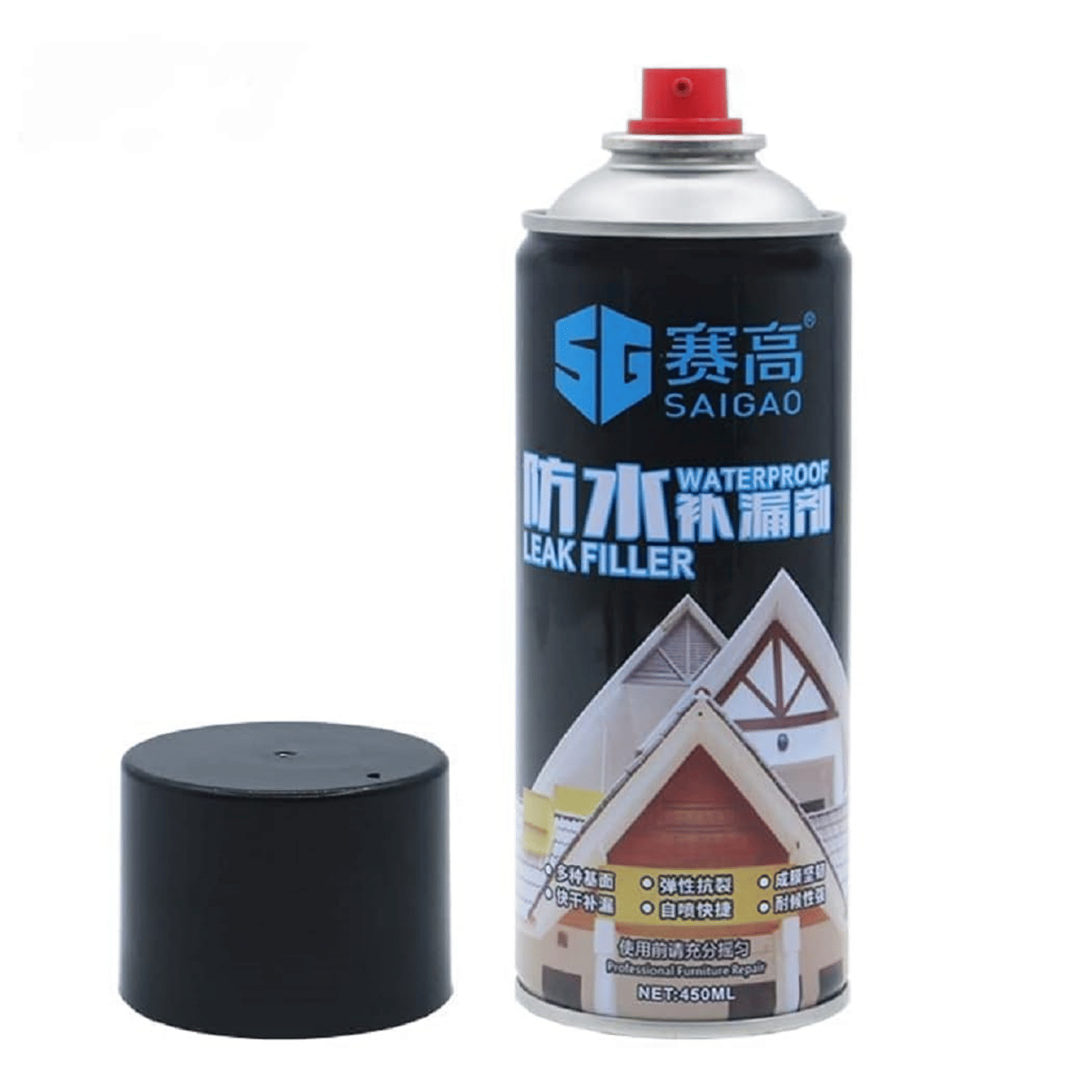     			Leak Proof Sealer Spray Leakage Repair Waterproof Spray for Leakage Roof Waterproof Sealant Spray Rubber Paint for Waterproofing Spray Water Leakage Spray Paint Waterproof Leak Filler (Black, 450ml)