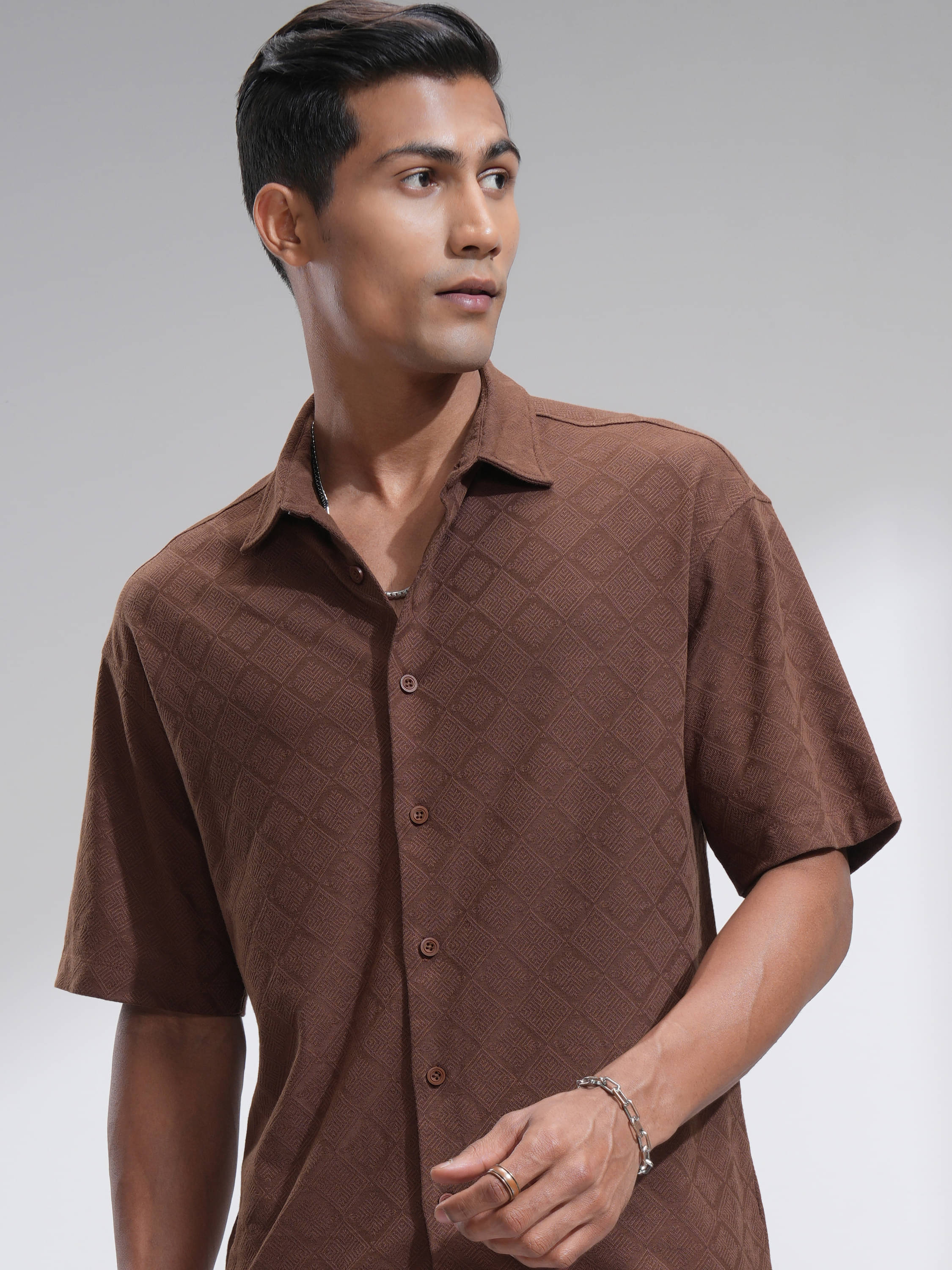     			Locomotive 100% Cotton Oversized Fit Solids Half Sleeves Men's Casual Shirt - Brown ( Pack of 1 )