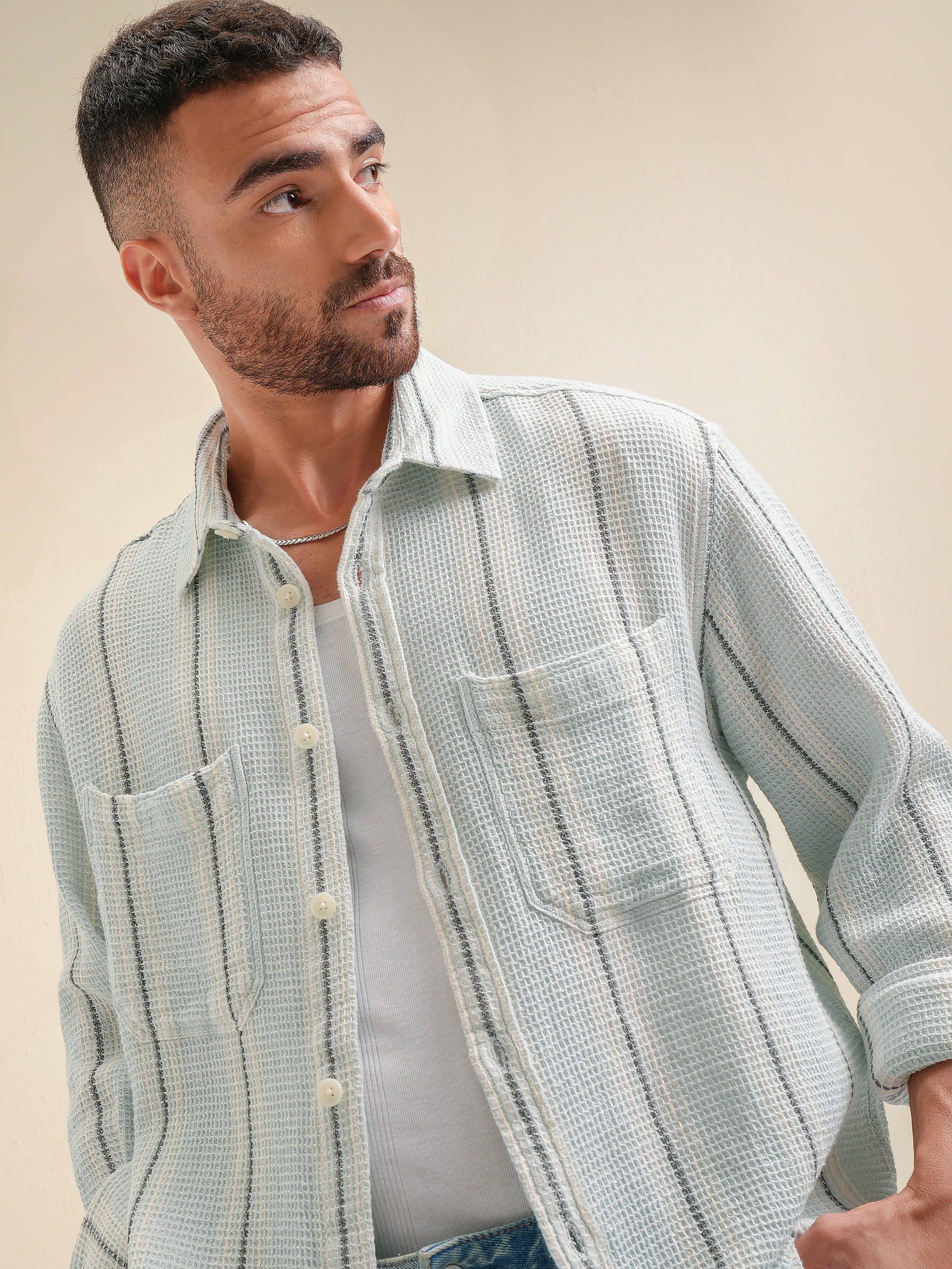     			Locomotive 100% Cotton Oversized Fit Striped Full Sleeves Men's Casual Shirt - Blue ( Pack of 1 )