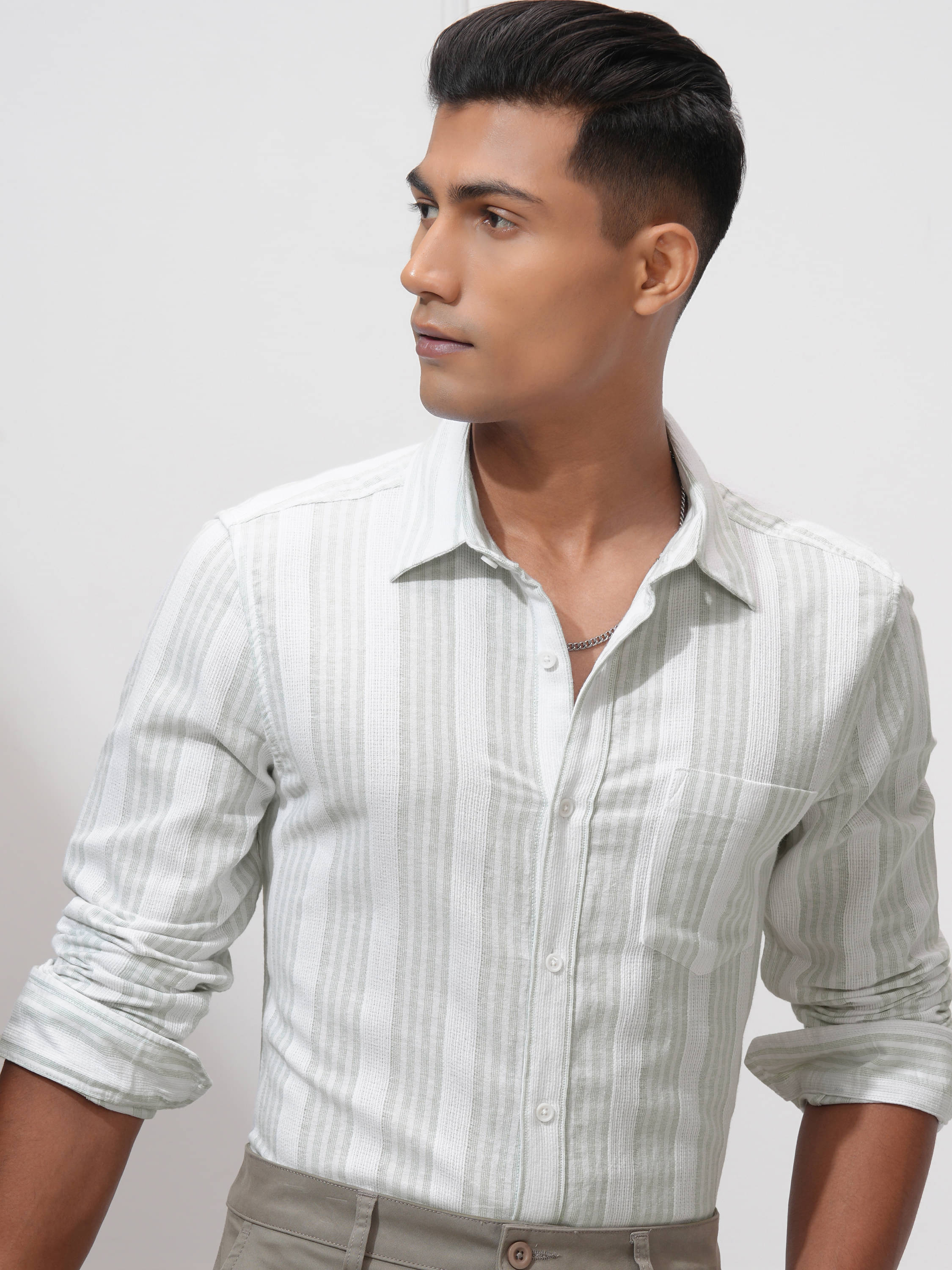     			Locomotive 100% Cotton Regular Fit Striped Full Sleeves Men's Casual Shirt - Light Green ( Pack of 1 )