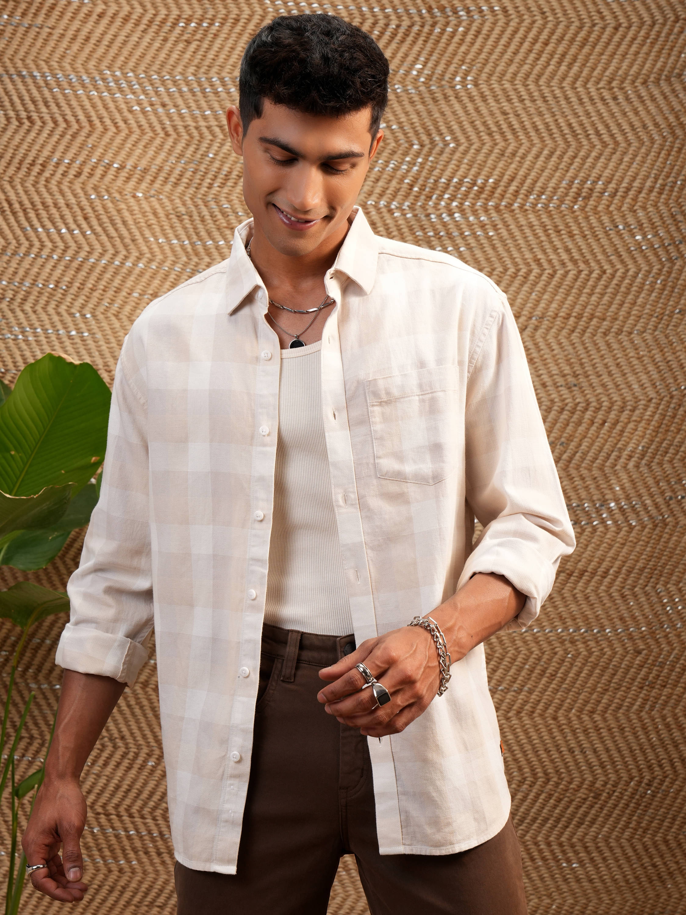     			Locomotive 100% Cotton Relaxed Fit Checks Full Sleeves Men's Casual Shirt - Beige ( Pack of 1 )