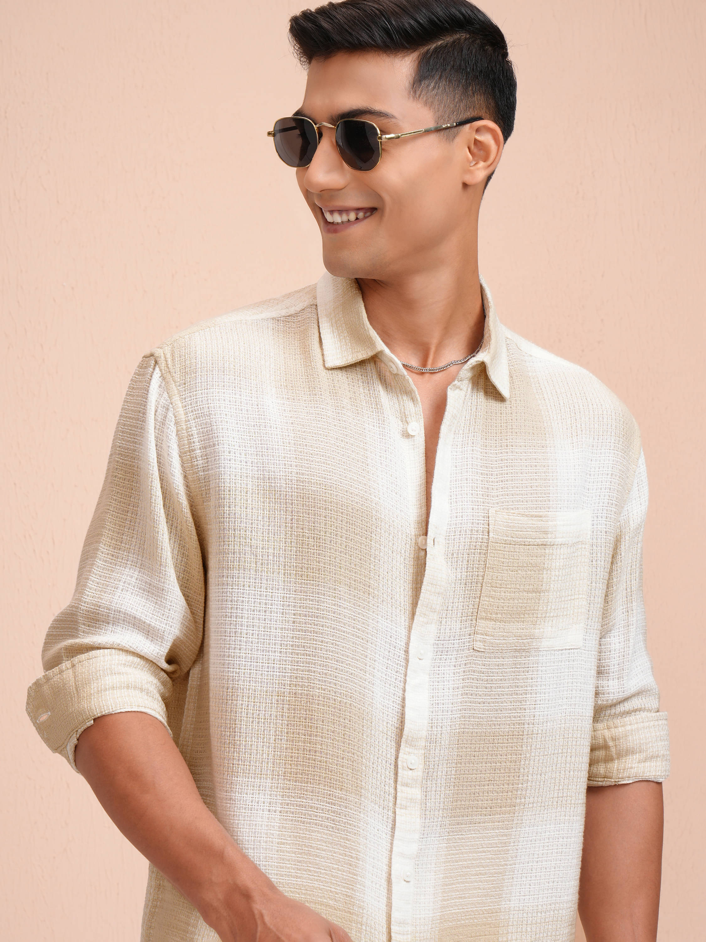     			Locomotive 100% Cotton Relaxed Fit Checks Full Sleeves Men's Casual Shirt - Beige ( Pack of 1 )