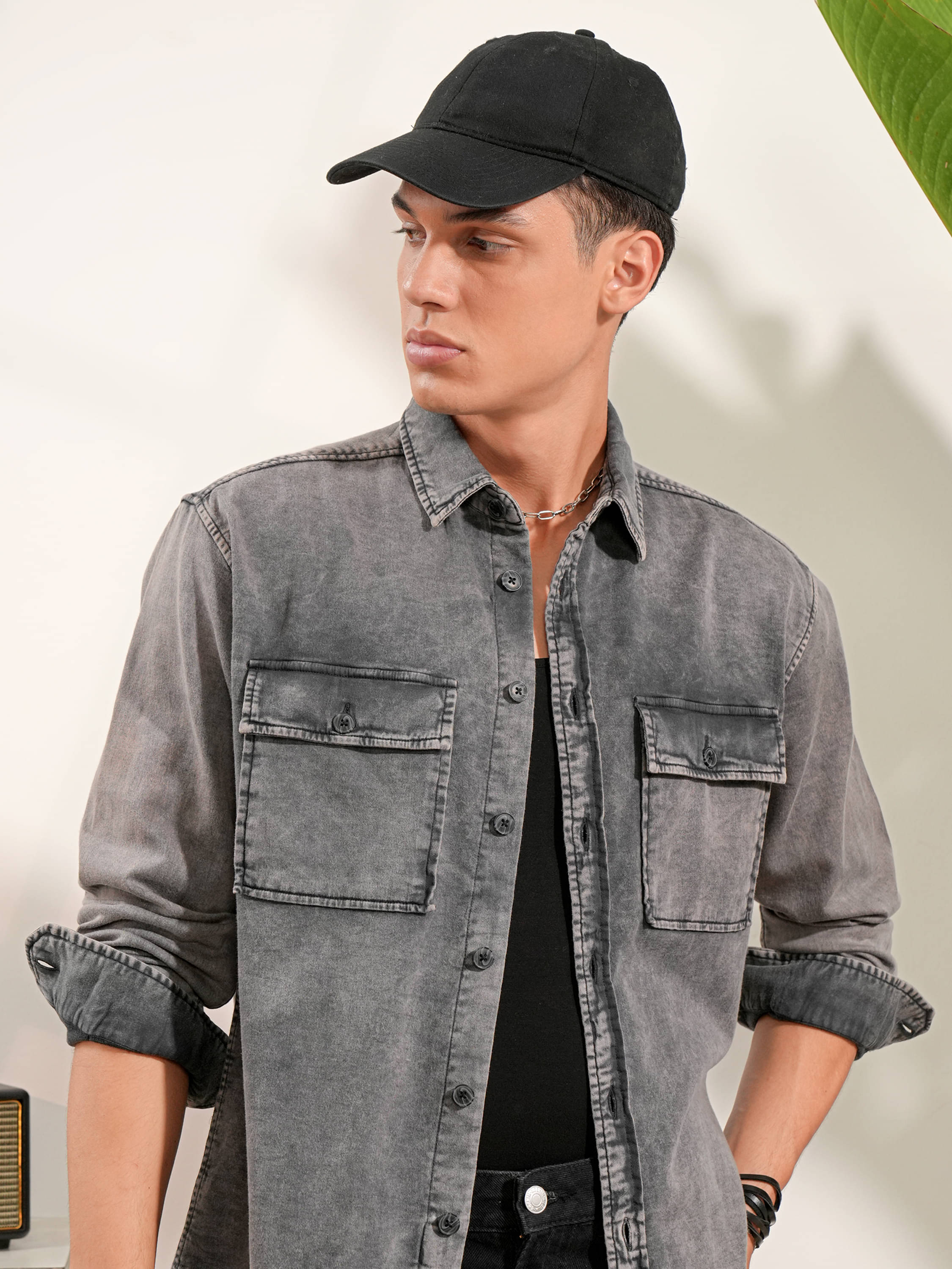     			Locomotive Cotton Blend Oversized Fit Solids Full Sleeves Men's Casual Shirt - Grey ( Pack of 1 )