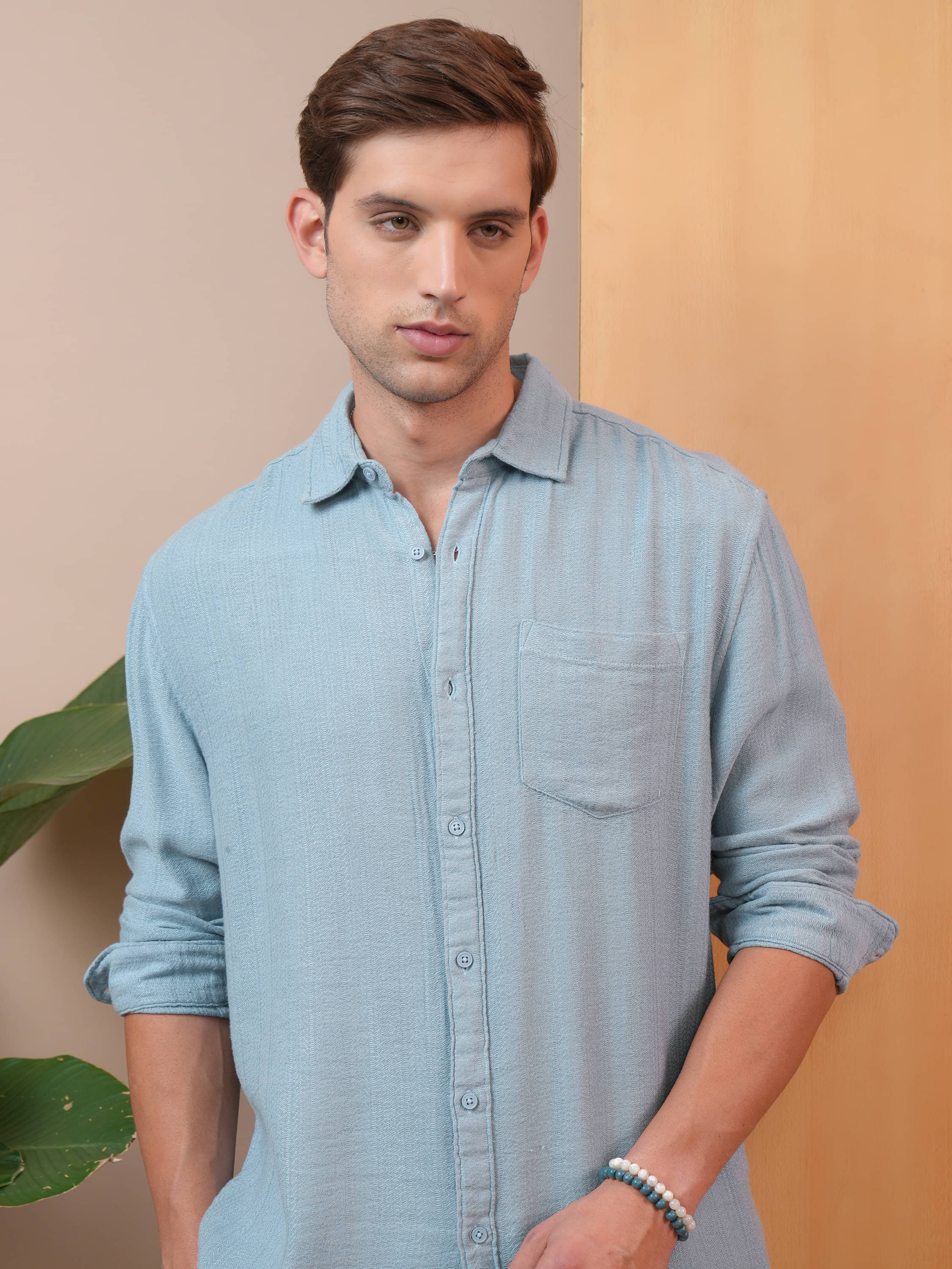     			Locomotive Cotton Blend Relaxed Fit Self Design Full Sleeves Men's Casual Shirt - Blue ( Pack of 1 )