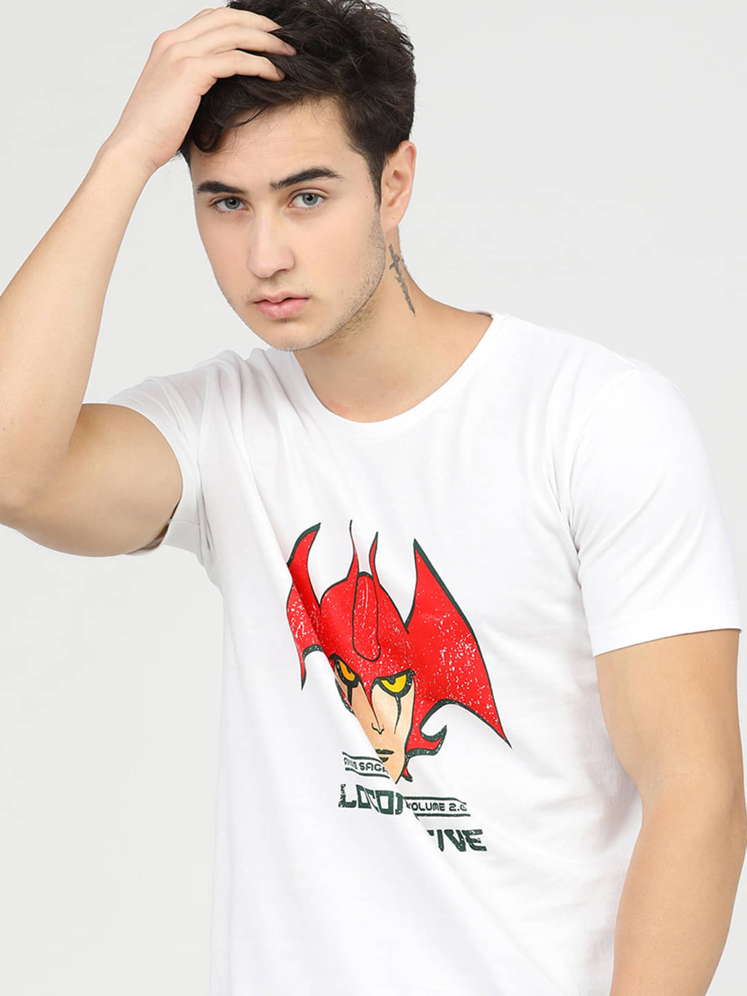 Locomotive Men 100% Cotton Slim Fit Printed T-Shirt ( White )     			Locomotive Men 100% Cotton Slim Fit Printed T-Shirt ( White )